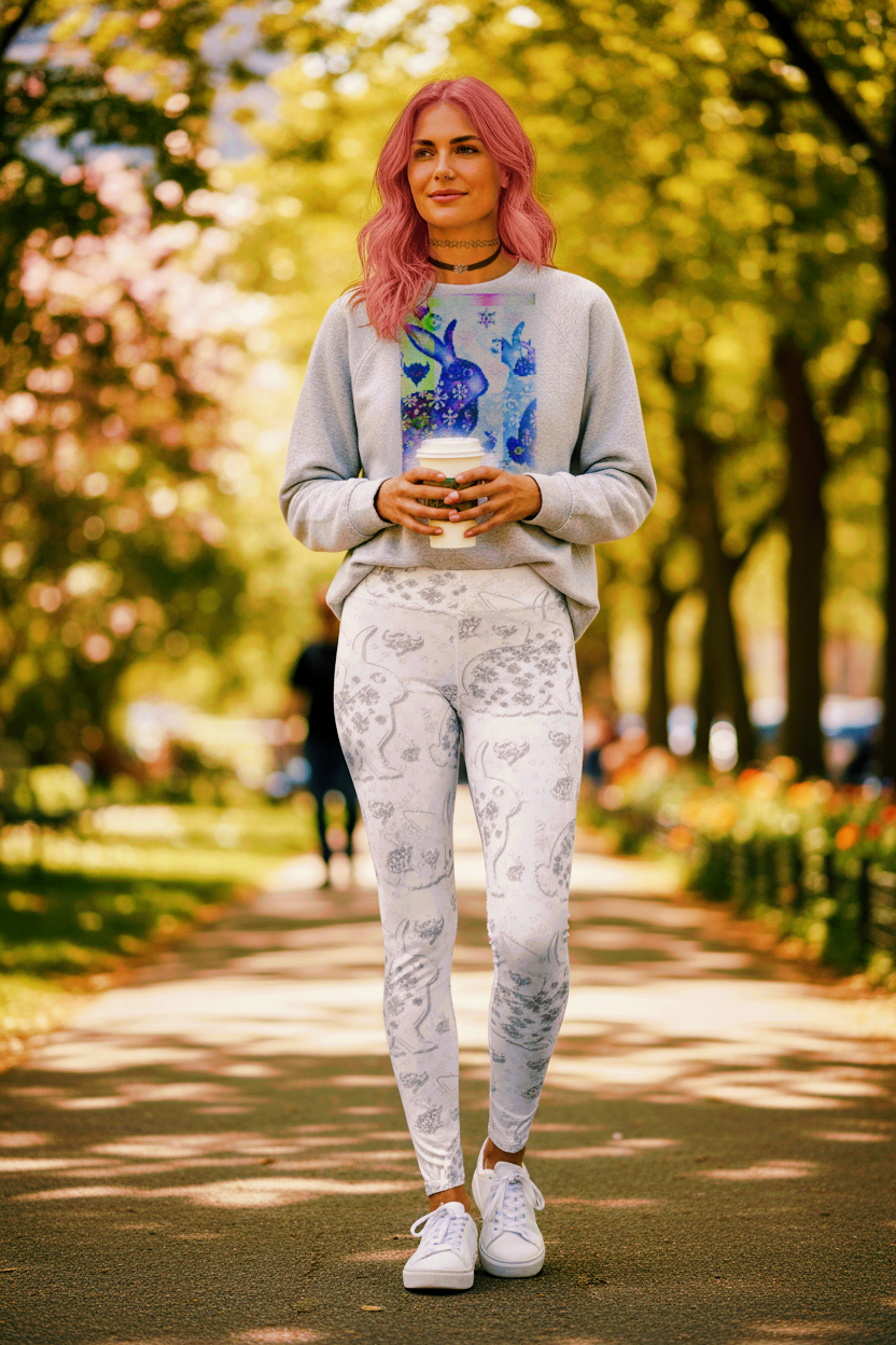 Snow Bunny Print Leggings — Women’s Casual Yoga Leggings