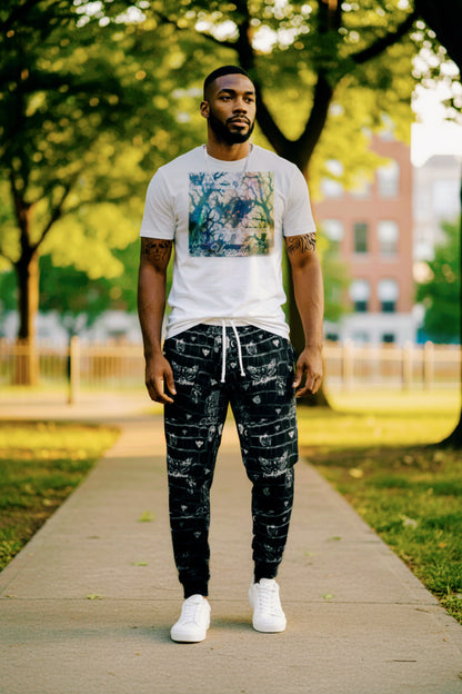 "Ungodly Crocdiles" Black Croc Texture Athletic Joggers — All-Over Print Casual Sweatpants