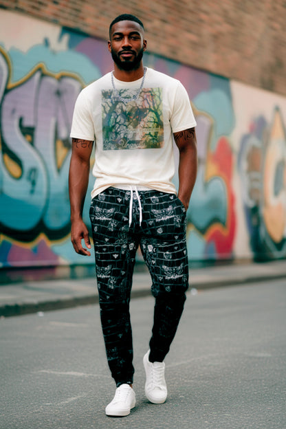 "Ungodly Crocdiles" Black Croc Texture Athletic Joggers — All-Over Print Casual Sweatpants