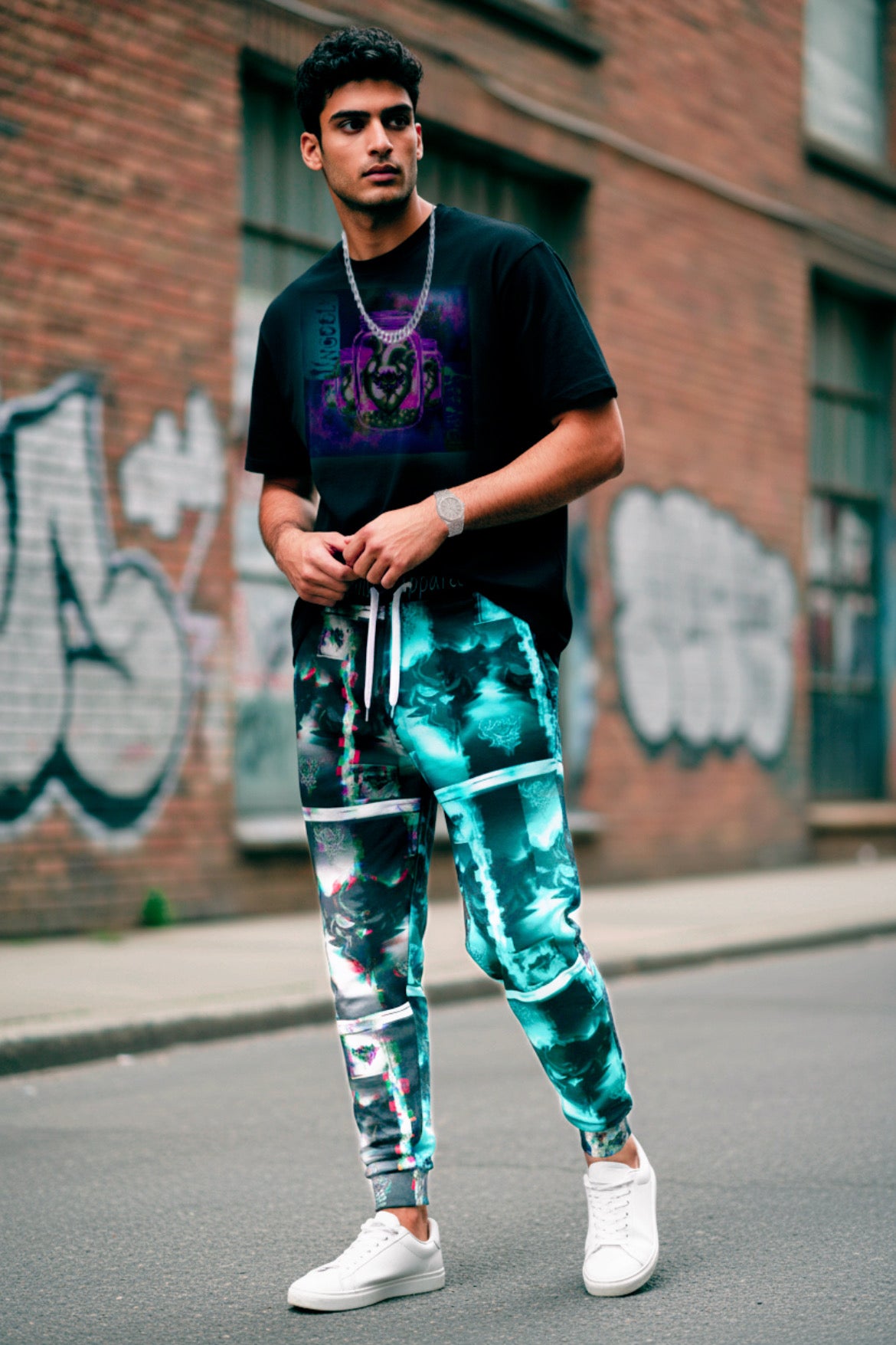 "Ungodly Blur" Urban Graphic Athletic Joggers - Trendy Streetwear for Active Lifestyles