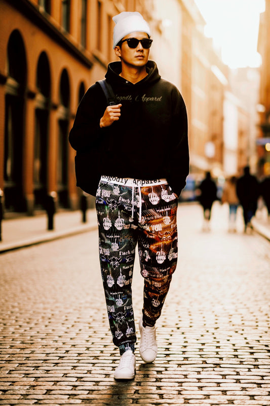 F*ck Off Skull AOP Joggers — All-Over Print Edgy Streetwear Sweatpants