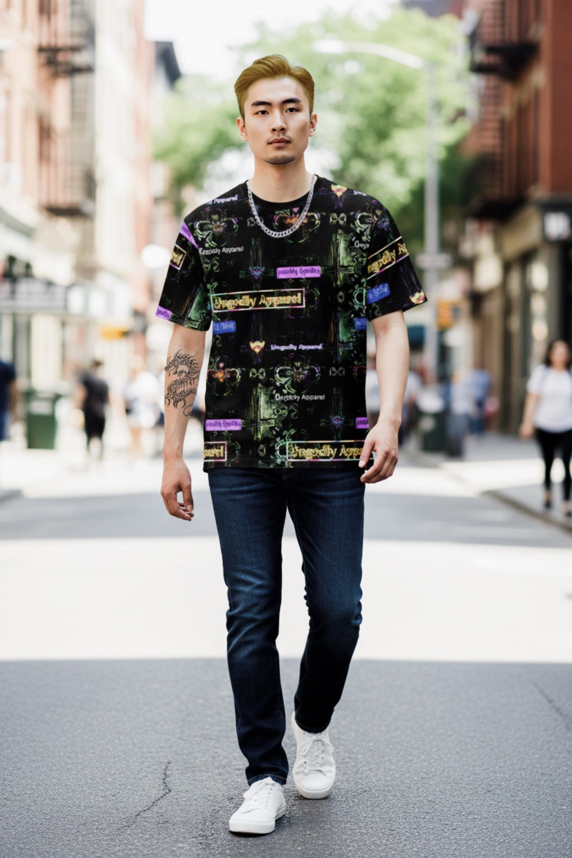 "Ungodly Apparel" Men's Graphic Loose T-shirt - Unique AOP Design for Creative Souls