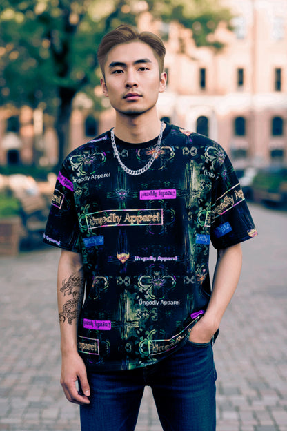 "Ungodly Apparel" Men's Graphic Loose T-shirt - Unique AOP Design for Creative Souls