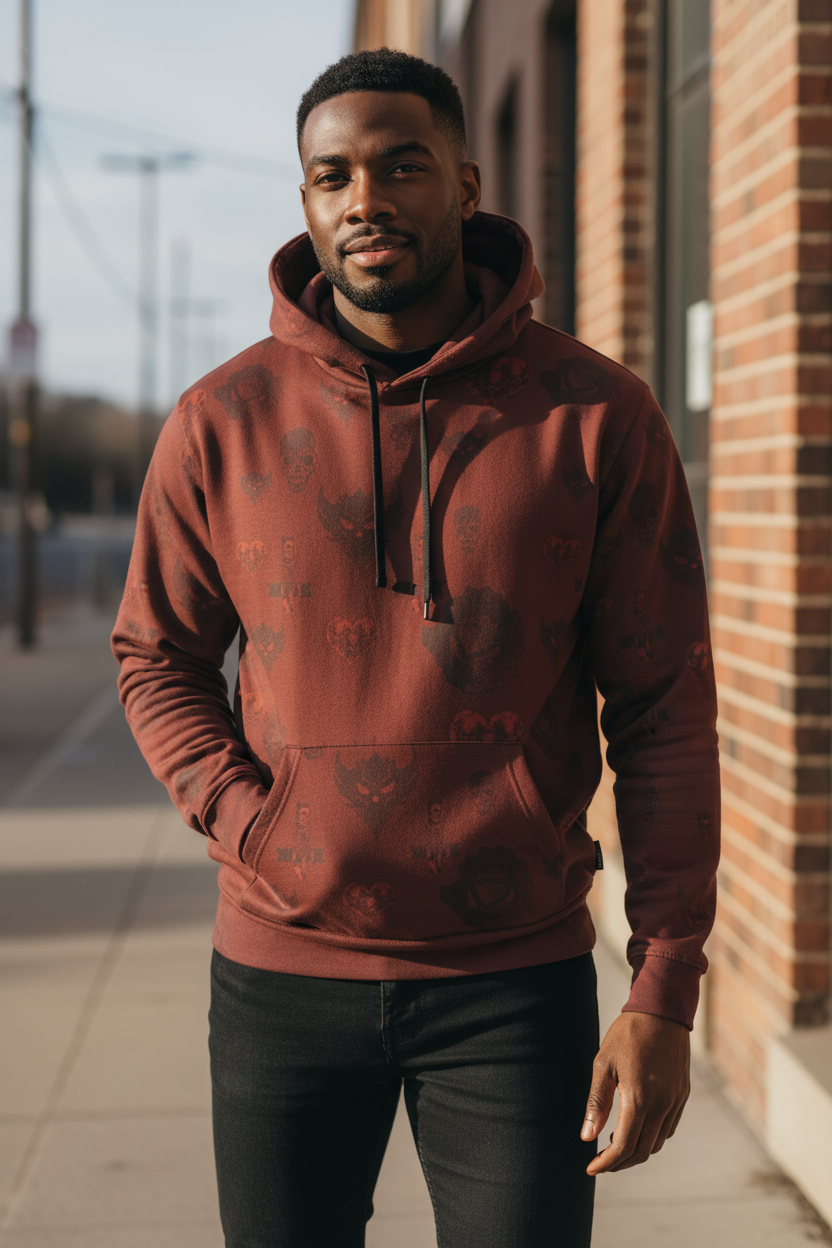 Ungodly Red Skull Pattern Hoodie – All-Over Print Unisex Athletic Pullover