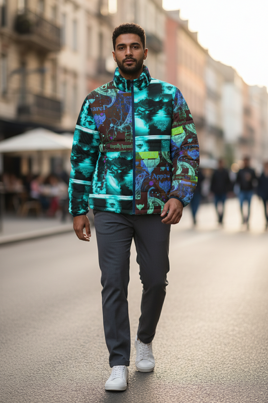 "Ungodly Mash Up" Urban Graphic Puffer Jacket - Bold Design