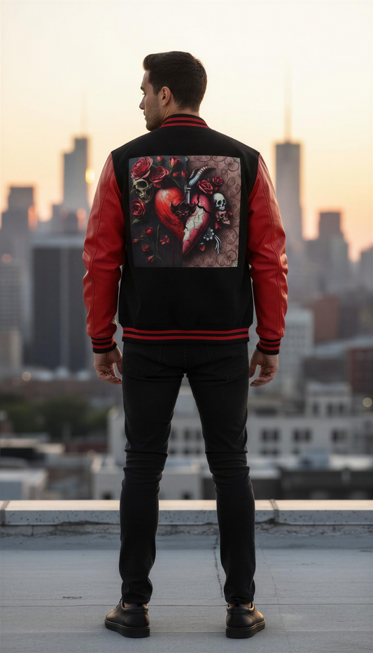 Ungodly Letterman Jacket — Gothic Broken Heart Rose Varsity Jacket
