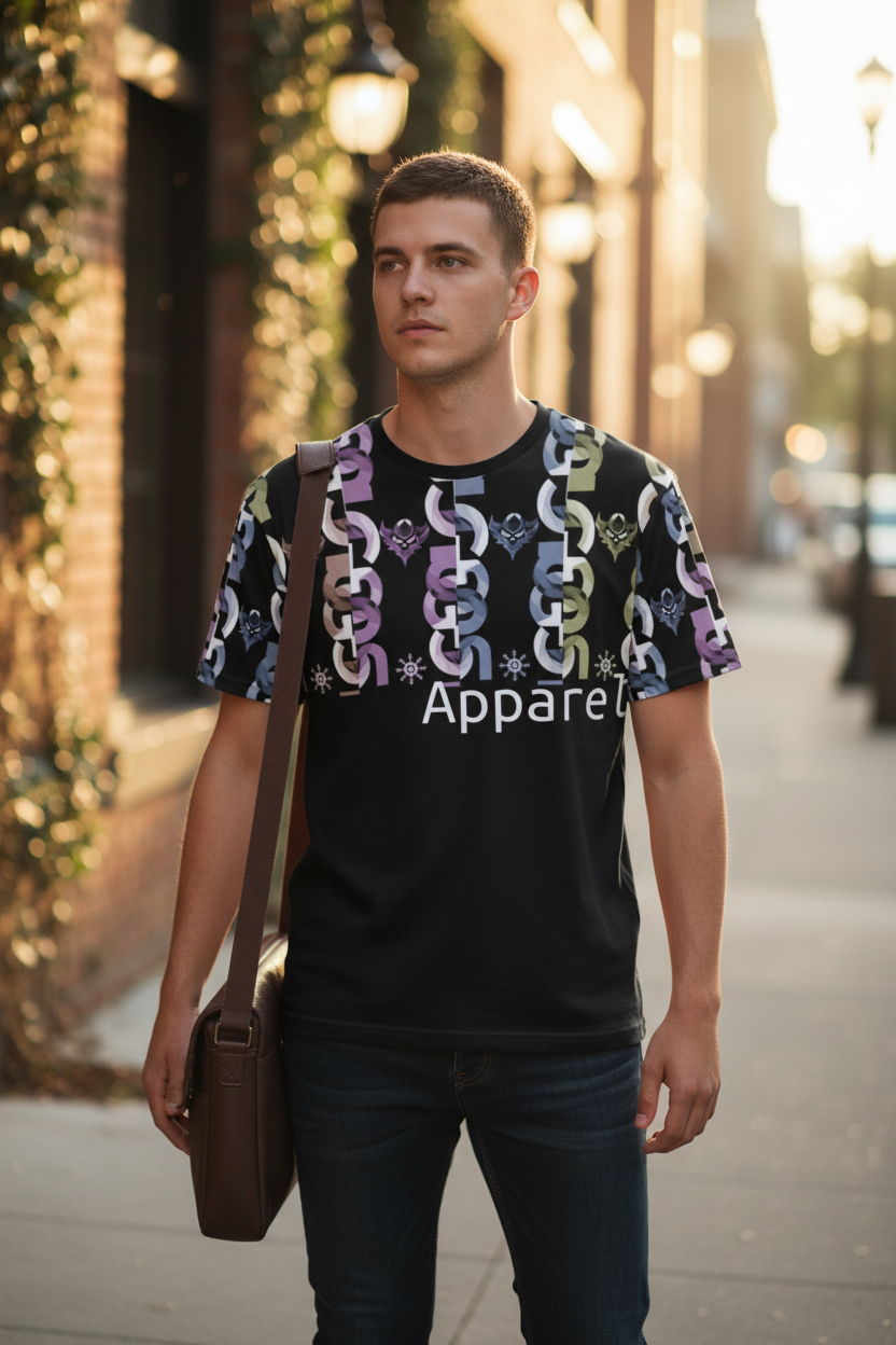 Chain Pattern Graphic Tee — 'Ungodly Apparel' Black Loose-Fit T-Shirt