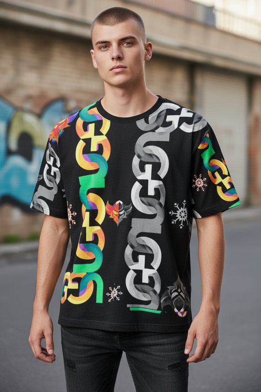 Bold Multi-colored Ungodly Chain Pattern Graphic T‑Shirt — All-Over Print Men's Tee