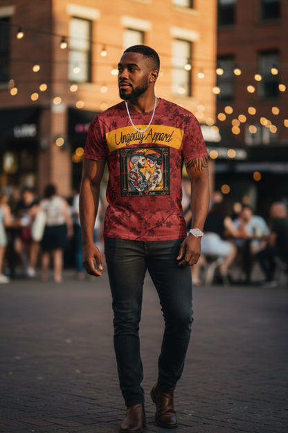 Ungodly Apparel Tarot-Style Graphic T-Shirt — The Lovers Red Floral Print