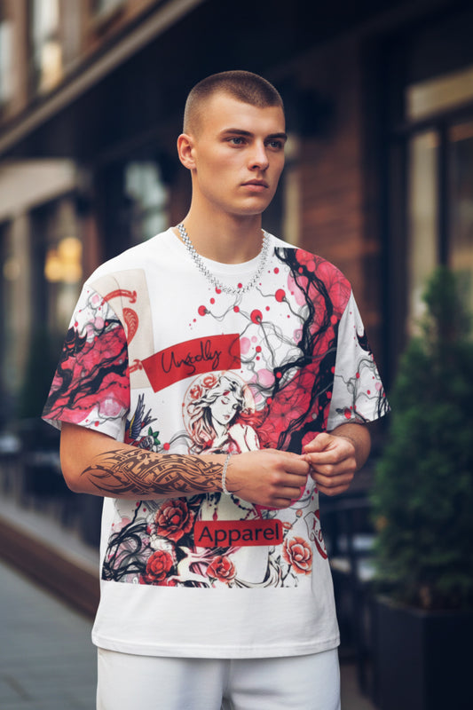 Aphrodite/Cupid Rose Graphic T-Shirt — Vintage Cherub Love All-Over Print