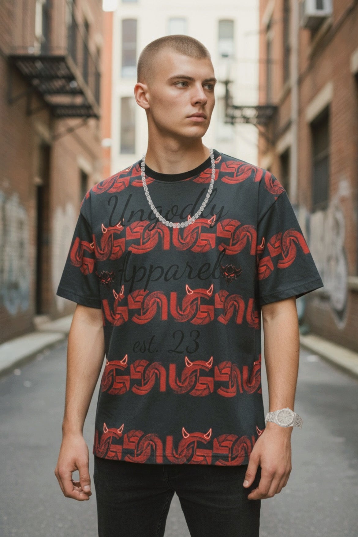 Men's T-Shirt — Ungodly Apparel UG Red Serpent Pattern