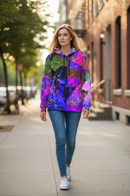 Unisex Athletic Hoodie — Vibrant Abstract Ungodly Apparel Logo Print