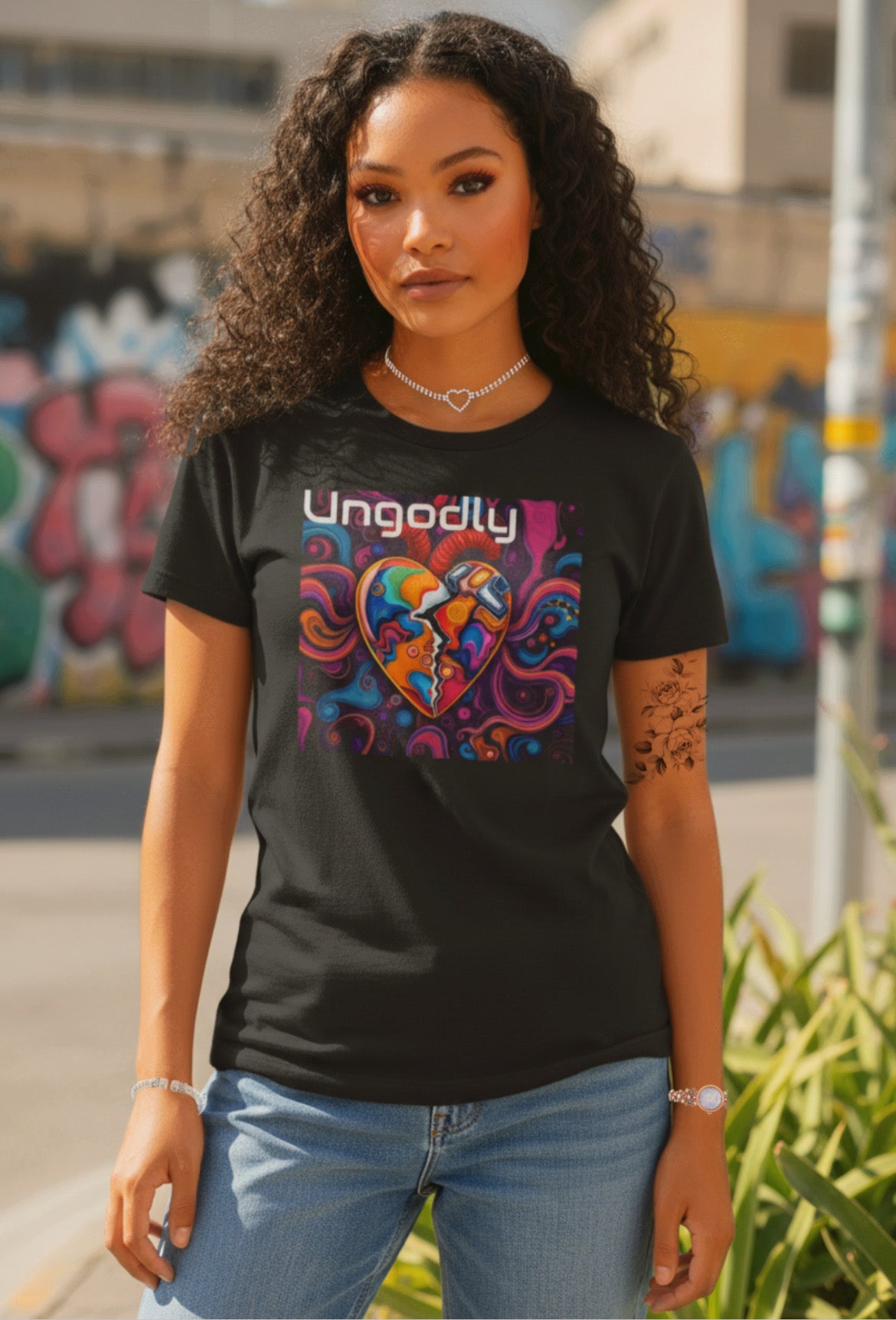 Ungodly Heart Women's Tee — Colorful Broken Heart Graphic Shirt