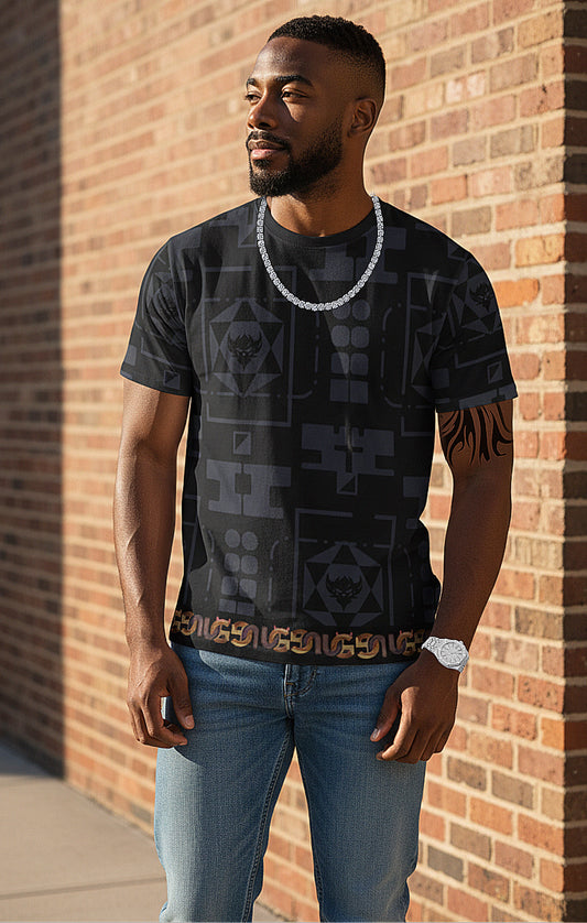 Geometric Ungodly Tech-Pattern Men's Loose T-Shirt
