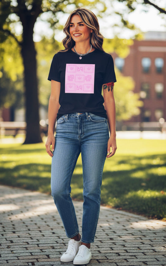 Women's Tee — Pink Ungodly Apparel Kawaii Pixel Heart Grid Graphic