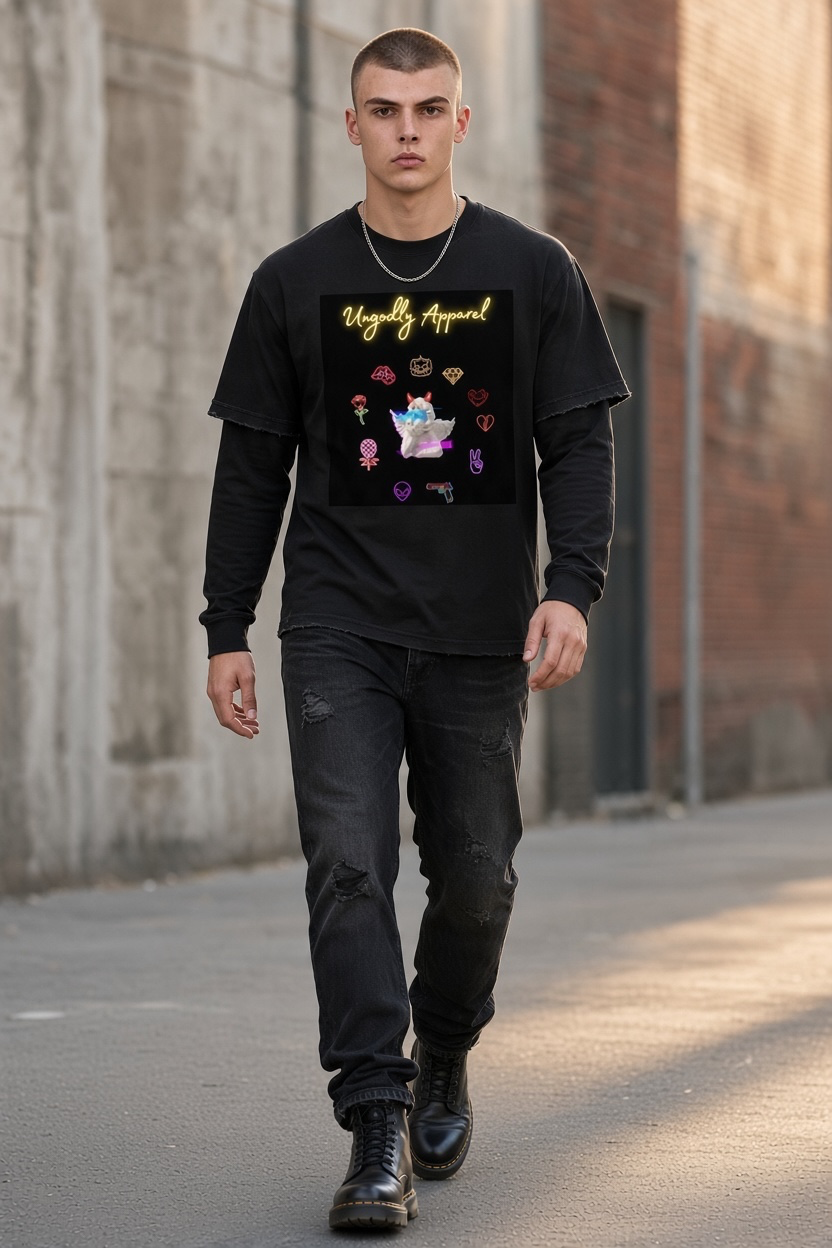 "Neon Ungodly Apparel" Sunfade Hand-Frayed Faux Two-Piece T-Shirt
