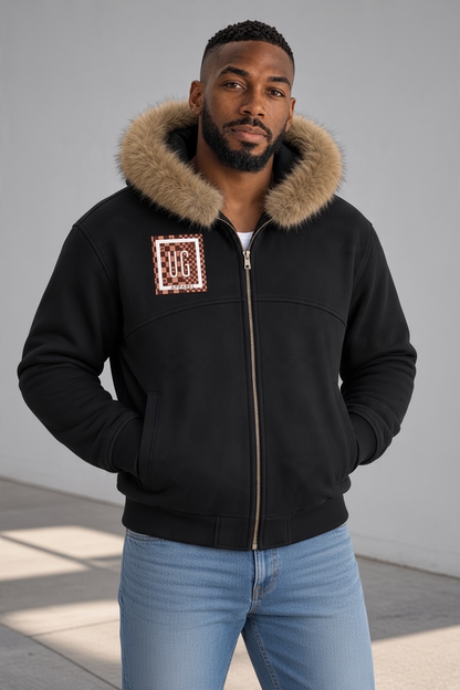 "UG Apparel: Pressure Makes Diamonds" Sun Fade Boxy Detachable Fur Hoodie