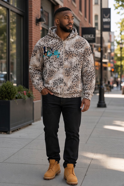 "UG Vices" Unisex Vintage Wash Leopard Full Zip Hoodie