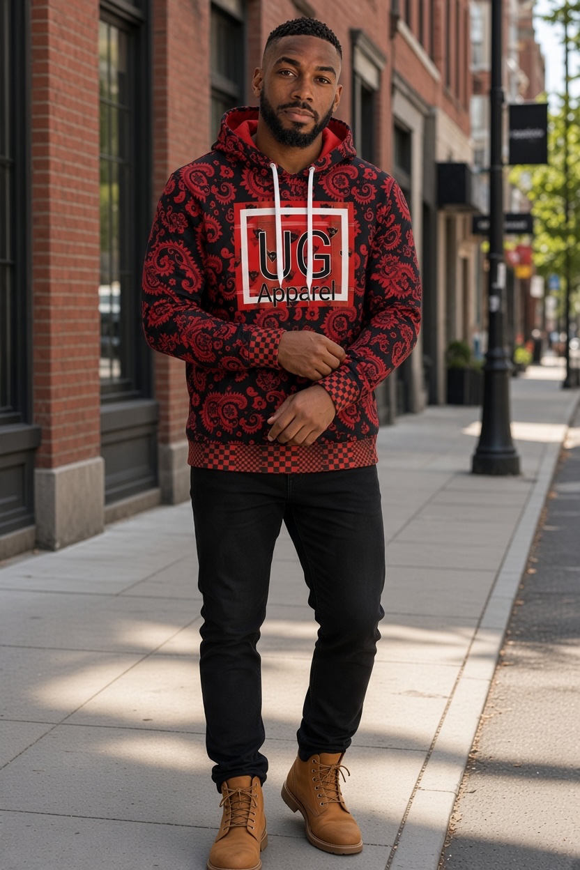 "UG Apparel Red and Black Paisley" Men's Hoodie