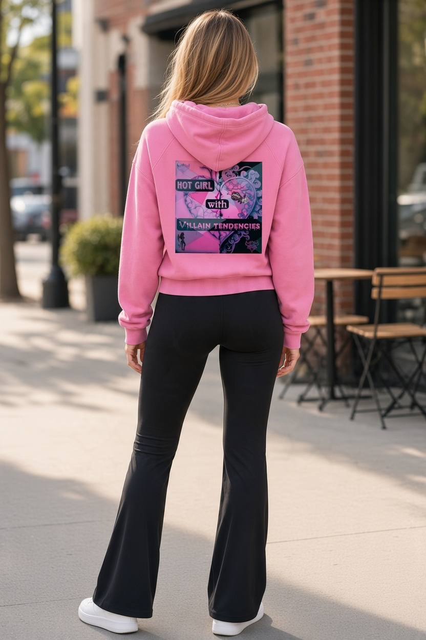 "Hot Girl with Villain Tendencies" Snow Washed Cropped Hoodie