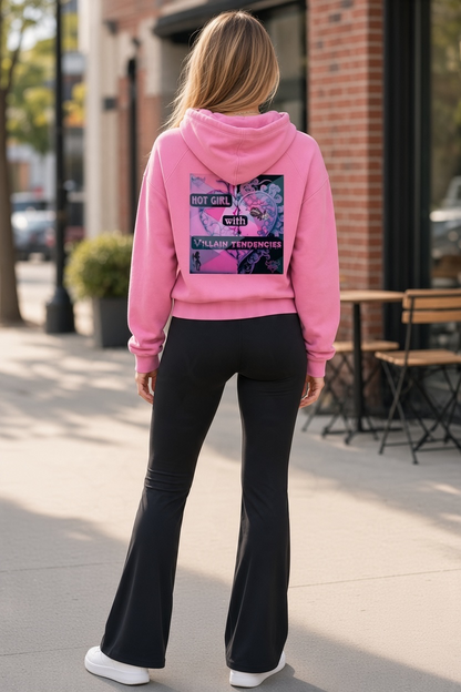 "Hot Girl with Villain Tendencies" Snow Washed Cropped Hoodie