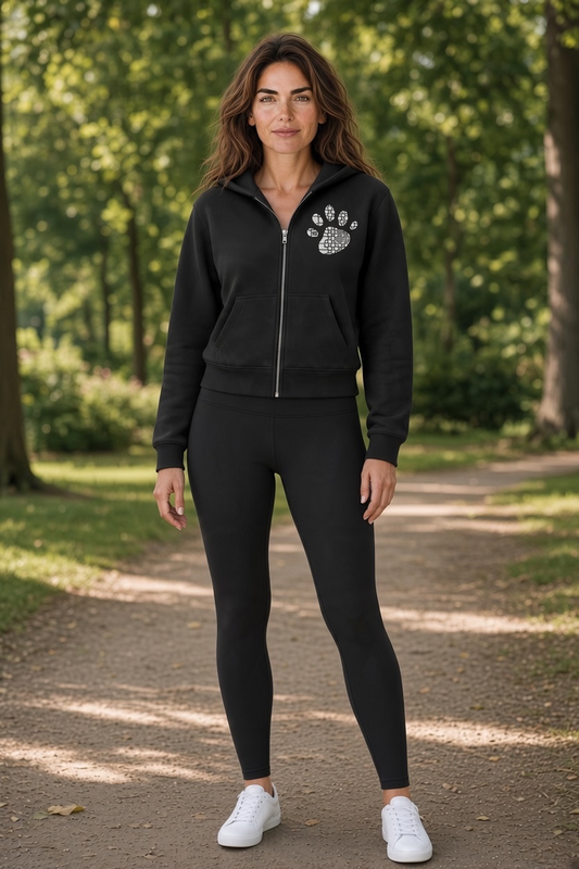 "White UG Apparel Paw Print" Women's Mineral Wash Full Zip Hoodie