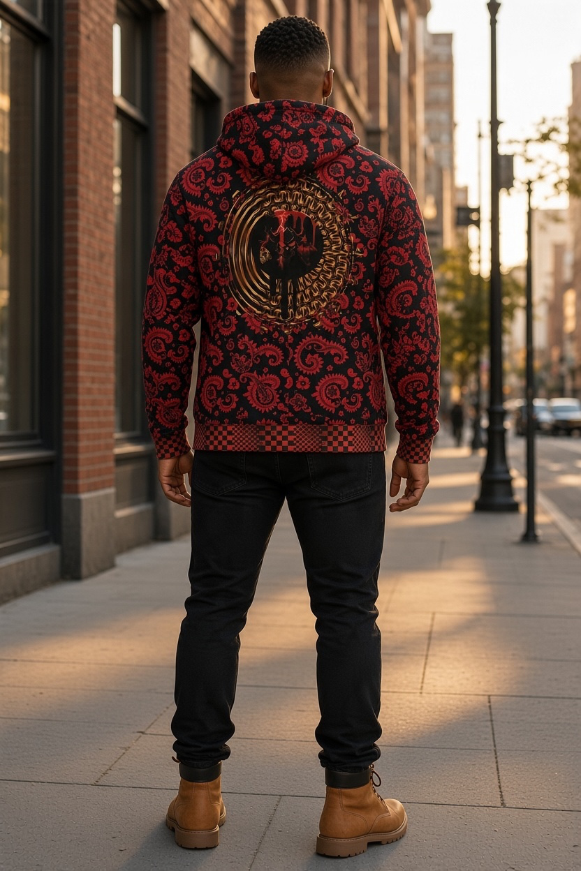 "UG Apparel Red and Black Paisley" Men's Hoodie