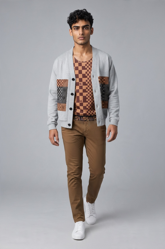 UG Checkerboard Pattern Essential Heavyweight Sweat Cardigan