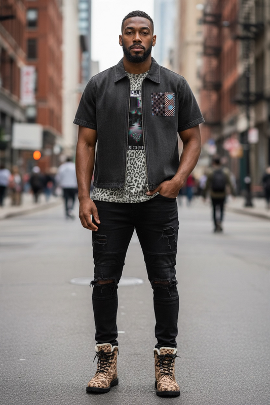 "Ungodly Renaissance Angel" Unisex Vintage Washed Full-Zip Denim Shirt