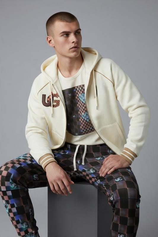 "Earned Not Given" Striped Trim Zip-Up Hoodie