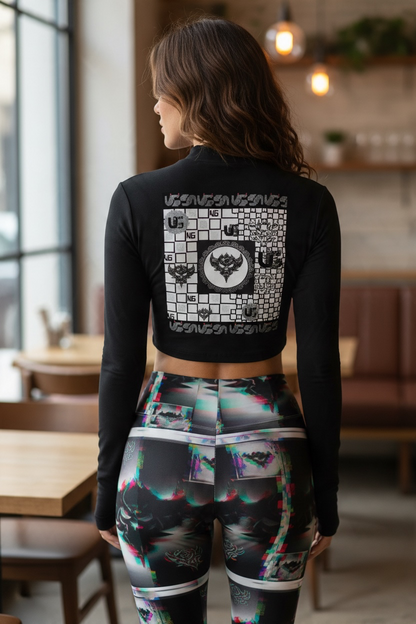 "UG Apparel White Checkerboard Paw" Women’s Crop Yoga Sports Jacket