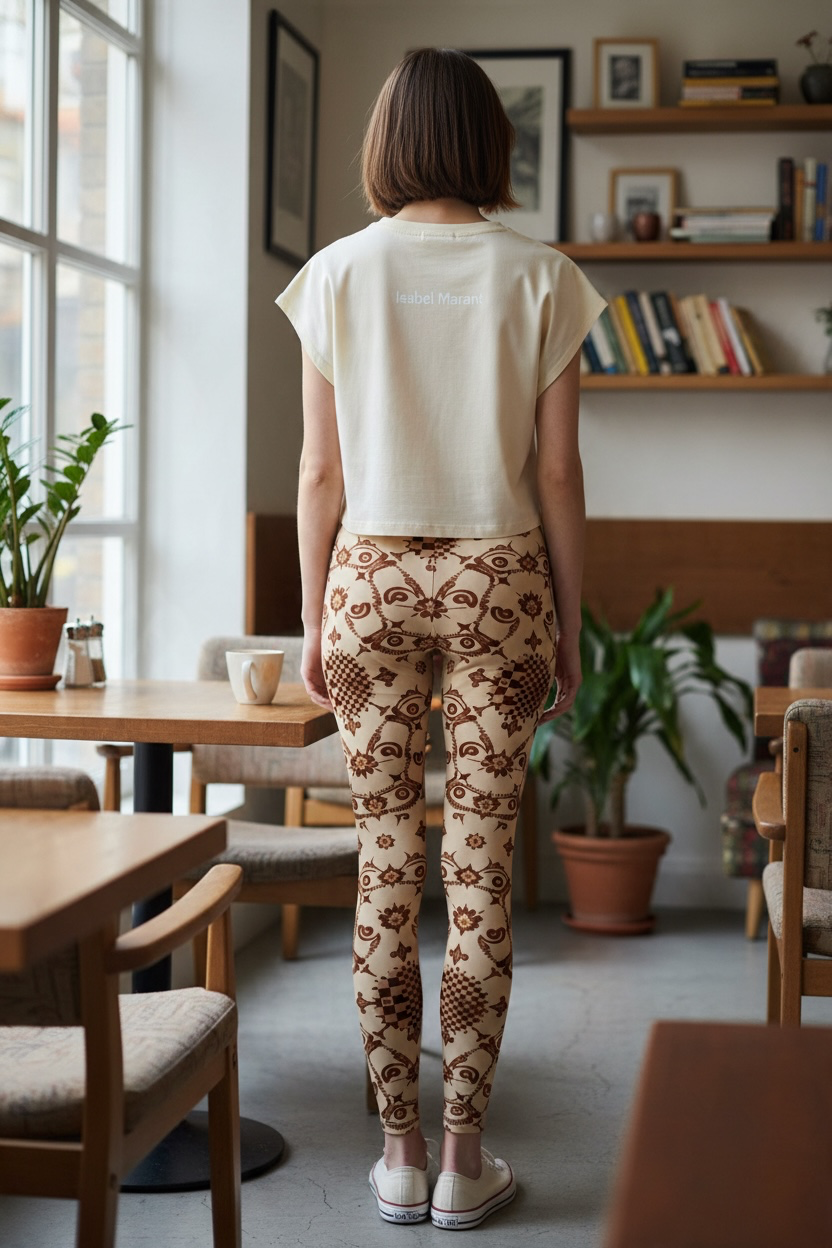 UG Apparel Brown Vintage Folk Floral Pattern Leggings