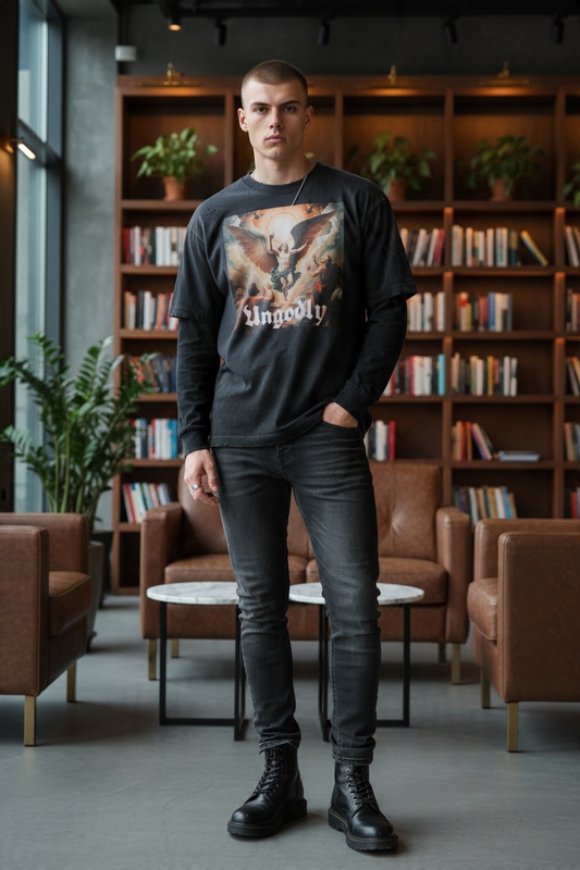 "Cast Out" Sunfade Hand-Frayed Faux Two-Piece T-Shirt