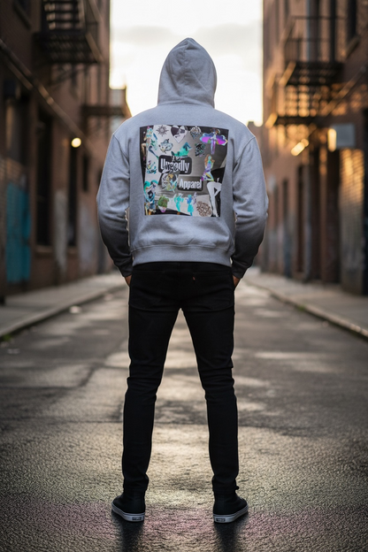 "Ungodly Pinup Collage" Sun Fade Frayed Raw Edge Fleece Zip Hoodie