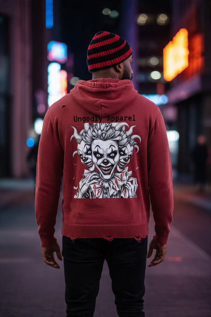 "Ungodly Apparel Clowns" Unisex Distressed Full Zip Sweater