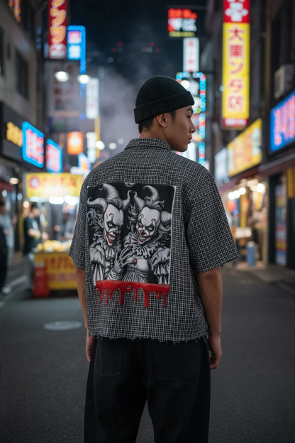 Killer Clown Unisex Distressed Plaid Boxy Shirt