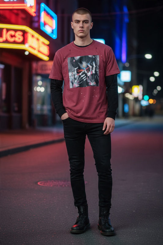 "Boundless Sin" Unisex Vintage Wash Distressed Layer T-Shirt