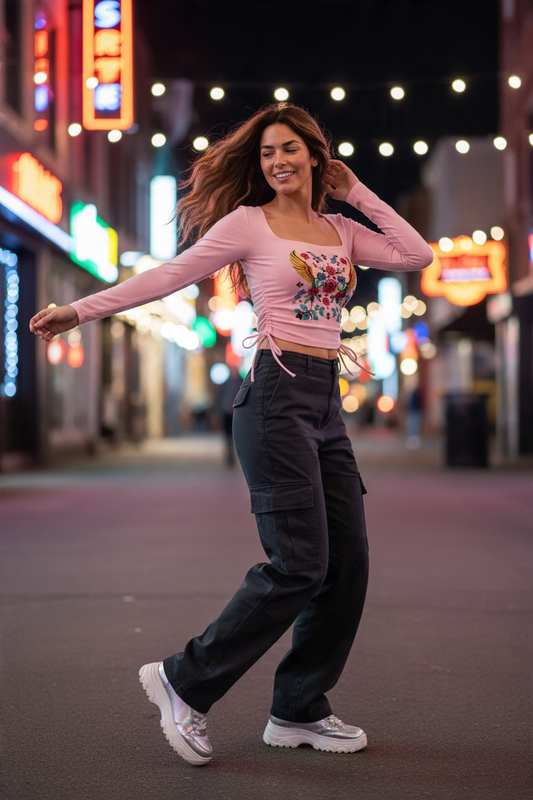 "Floral Angels" Women's Ruched Square Neck T-Shirt