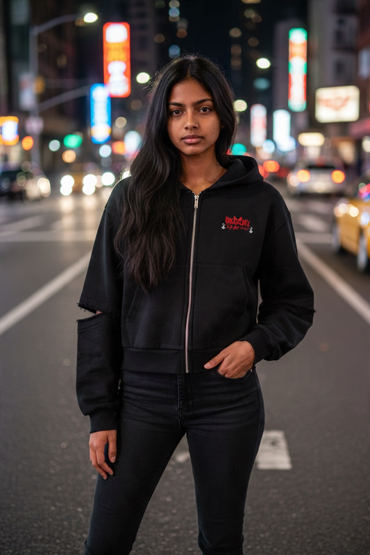 "Boundless Sin" Women's Vintage Wash Detachable Sleeves Hoodie