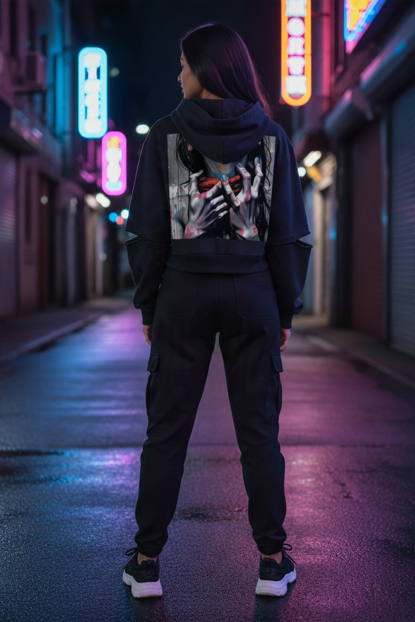 "Boundless Sin" Women's Vintage Wash Detachable Sleeves Hoodie