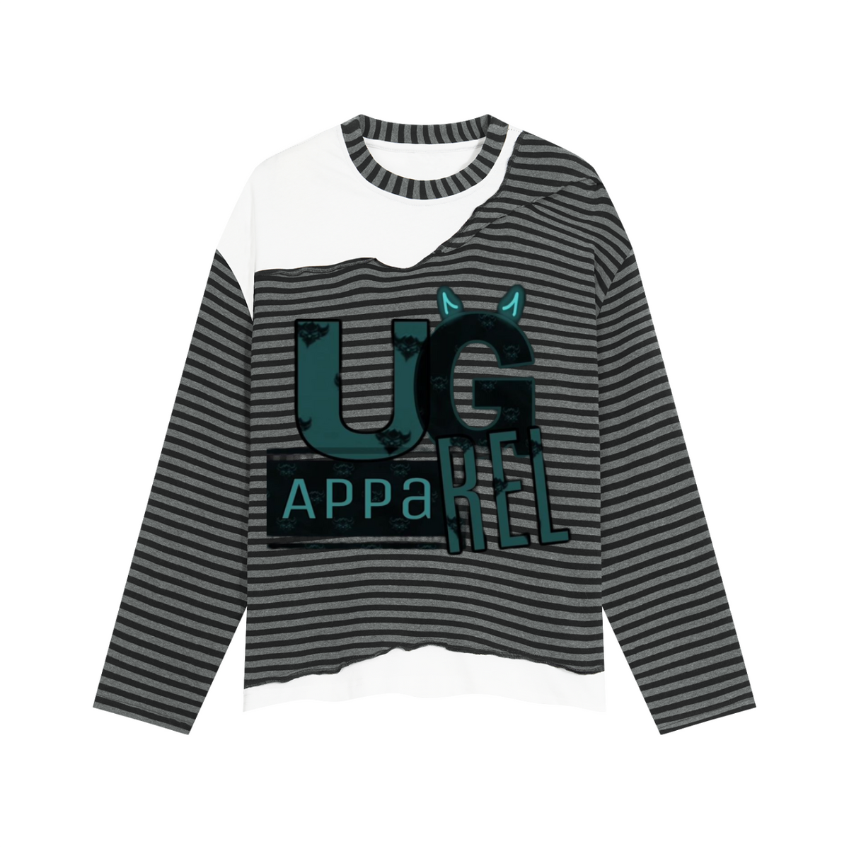 "UG Apparel Teal Font" Unisex Striped Panel Boxy Long Sleeve T-Shirt