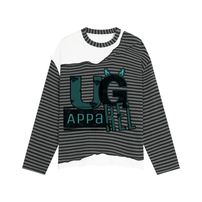 "UG Apparel Teal Font" Unisex Striped Panel Boxy Long Sleeve T-Shirt