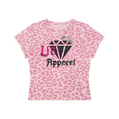 "UG Apparel Diamond Crown" Women’s Leopard Print Crop T-Shirt