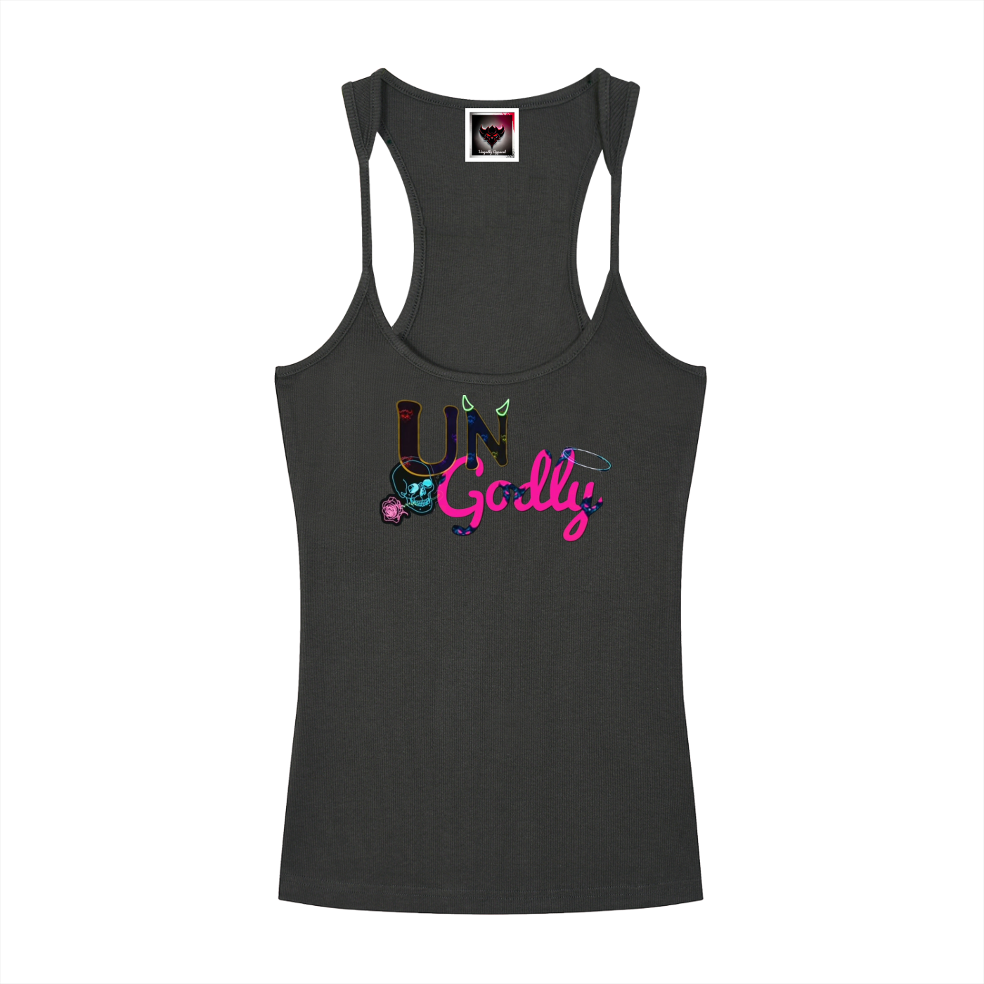 "Black and Pink UG Apparel Skull" Slim Fit Ribbed Racerback Tank Top