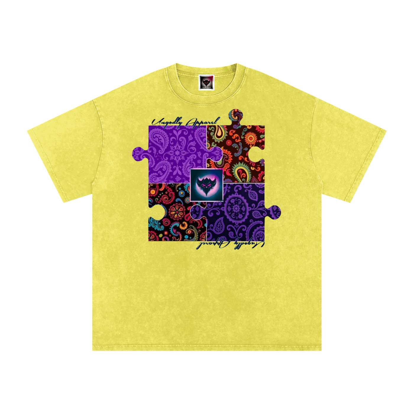 Snow Washed "Ungodly Puzzle" Oversized Cotton T-Shirt