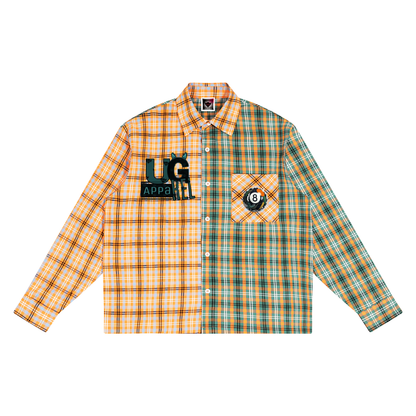 "8 ball" Unisex Oversized Plaid Color Block Shirt