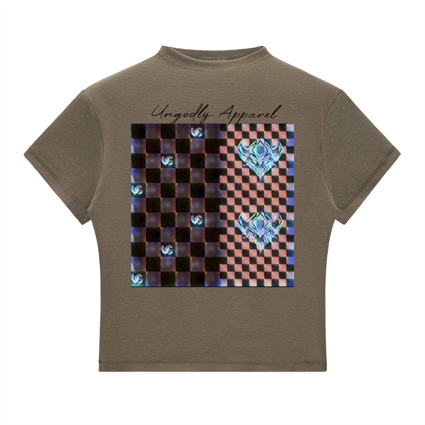 "UG Black and Brown Checkerboard Pattern" Essential Slim Fit Mock Neck T-Shirt
