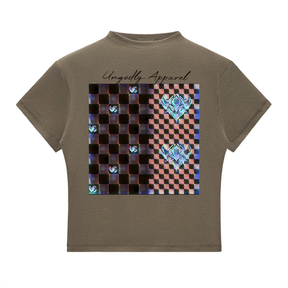 "UG Black and Brown Checkerboard Pattern" Essential Slim Fit Mock Neck T-Shirt