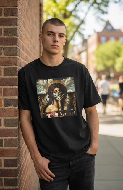 Angel Portrait Graphic Tee — 'Ungodly Apparel' Streetwear T-Shirt