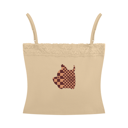 "UG Apparel Brown Checkerboard Dog" Women's Lace Trim Cami Tank Top